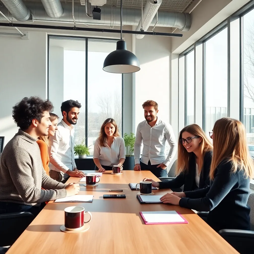 Groep collega's in een Nederlandse kantooromgeving tijdens een brainstormsessie