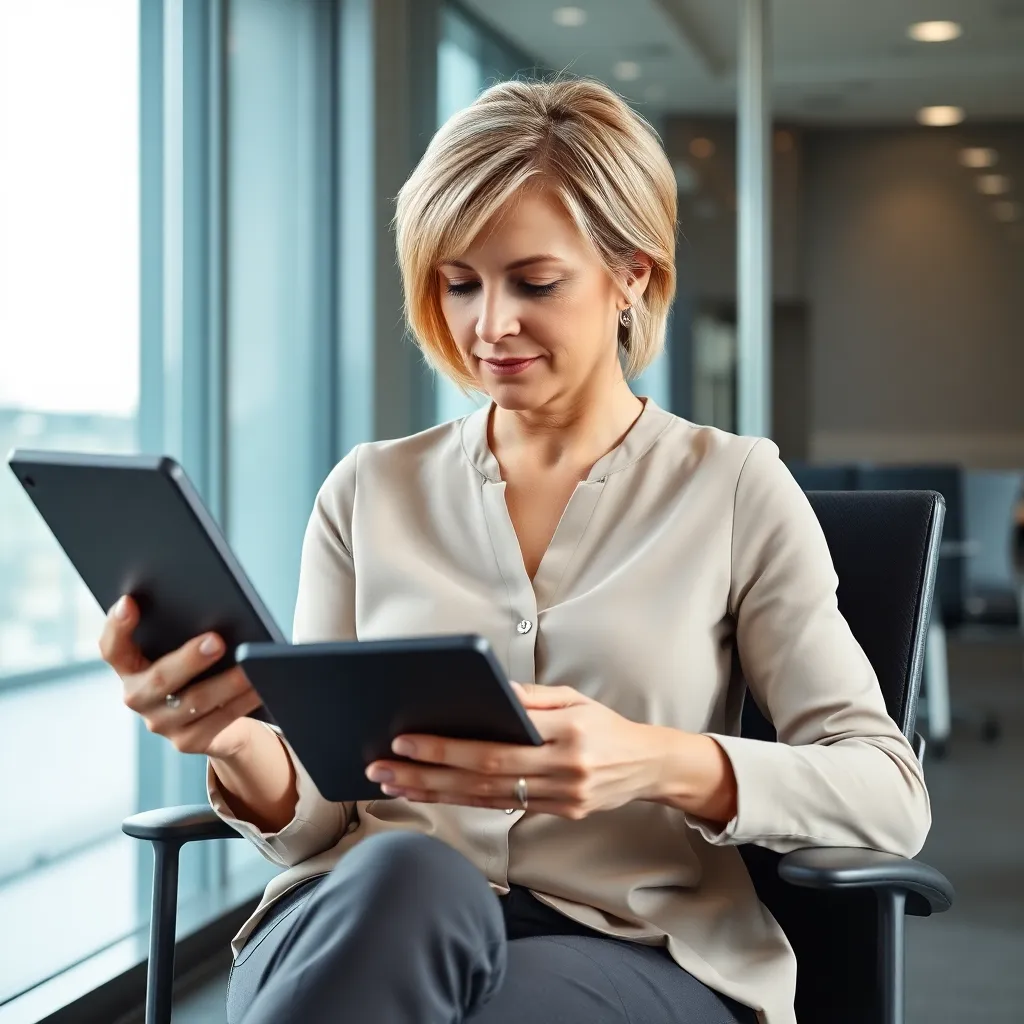 Nederlandse zakenvrouw die een digitaal dagboek bijhoudt op tablet