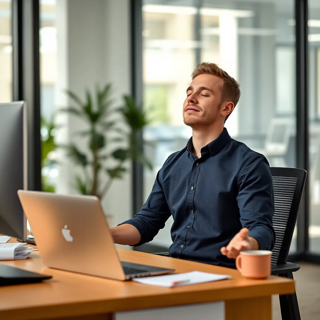 Professional die een mindfulness oefening doet op kantoor