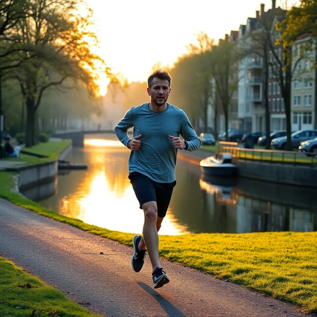 Nederlandse professional die vroeg in de ochtend sport in een park