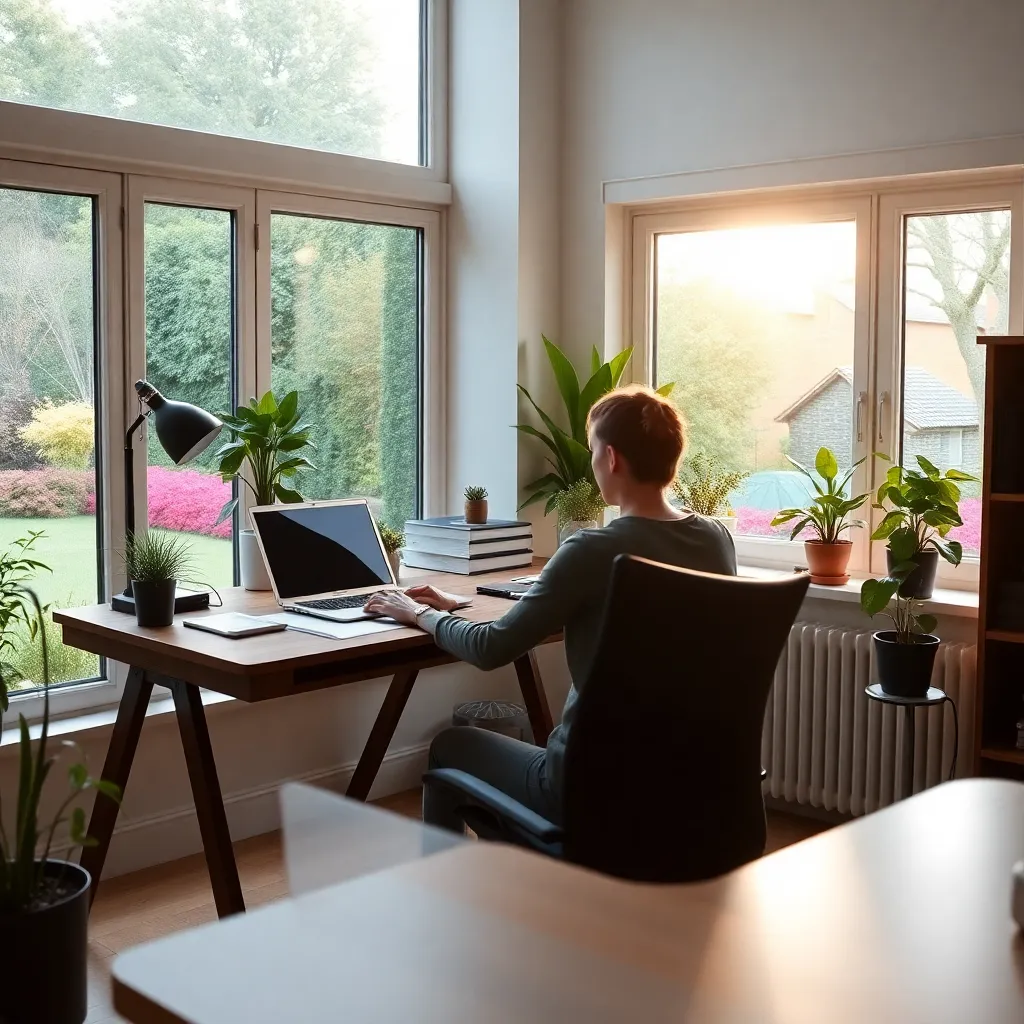 Persoon die werkt in een gezellige Nederlandse thuiswerkplek